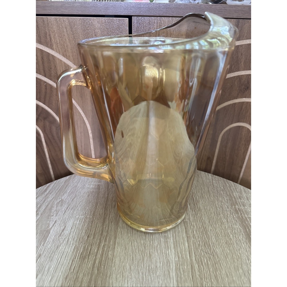 Vintage Jeannette Marigold Hex Optic Carnival Glass Pitcher Depression Era